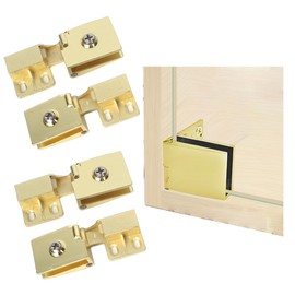 TEYOUQU 4Pieces Easy to Install Gold Glass Door Hinges 90 Degree Glass Door Clamps Gold Glass Cabinet Hinge Set for 3-5MM Thick Glass Frameless Glass Hinges