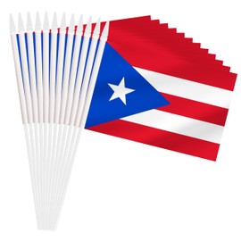 Yamiuo Puerto Rico Mini Flag, 12 Pack Puerto Rican Hand Held Small Mini Stick Flag with 12 Inch Solid White Pole, 8.2x5.5 Inch (Puerto Rico)