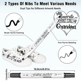 Aocster Textile Pens Machine Washable Black, Pack of 6 Textile Markers Machine Washable Black, 1-5 mm Dual Tip Textile Paint Permanent, Non-Toxic Fabric Colouring Pens for T-Shirt Fabric Bag Shoes