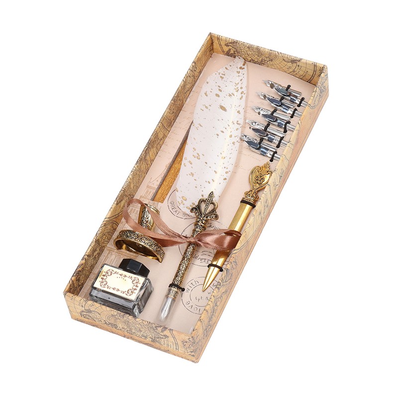 Feather Pen Set with 10 Interchangeable Nib Fire Lacquer Wax