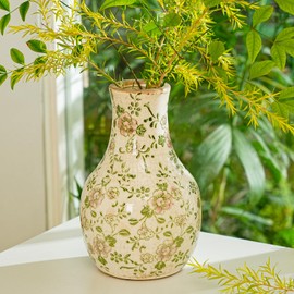 Sungmor Blue and White Ceramic Flower Vase, Vintage Ice Cracked Glaze Porcelain Vase, Pretty Centerpieces Flower Arrangement Vase for Home Decor, 8.2 Inch Decorative Vases for Table, Shelf, Mantel