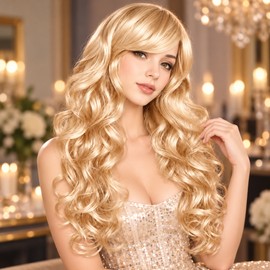 Long Wavy Blonde Wig for Cosplay & Parties – 22in Heat-Resistant Synthetic Hair Costume Wig for Women