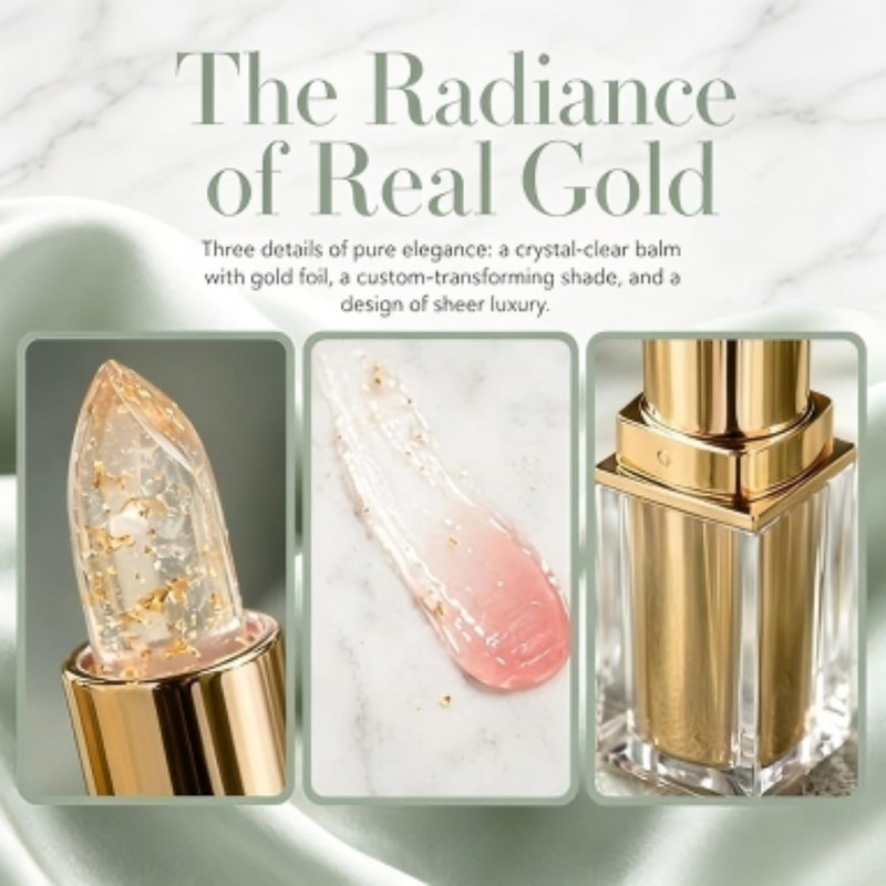 Colour Changing Lipstick, Clear‑Pink Gold Foil Lip Balm for Mature