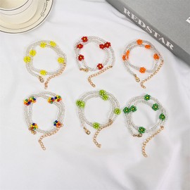 Gargantilla bohemia con diseño de margaritas y flores, collar de cadena colorida, collar ajustable, linda joyería para mujeres y niñas, regalos hawaianos bohemios azul