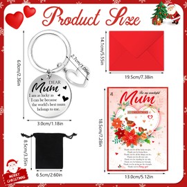 DPKOW Mum Christmas Card Keyring Gifts, Robin Christmas Card with Envelope, Christmas Greeting Card Xmas Keyring for Mum Christmas Birthday Gifts, Mum Xmas Card Gifts from Children, Robin Heart Design
