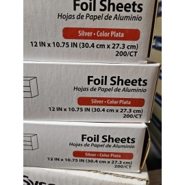Sysco Classic  Aluminum Silver 12 x10.75 Foil Sheet, 600 Count Total. 3 Boxes 200 Per Box