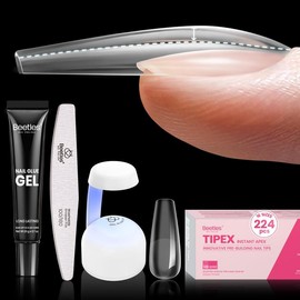 Beetles Tipex Instant Apex Nail Tips Thick Acrylic Nail Set for Flat Nails Manicure Stiletto Square Almond Coffin Nail Tips Nail Art DIY Gift for Women #TikTokShopBacktoSchool:_224 Pcs Long Coffin Kit with File