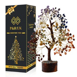 P&R:UK Chakra Tree, Healing Crystals & Gemstone Crystal Tree, Tree of Life Positive Energy Reiki Figurine Meditation Spiritual Home Office Ornaments Size 10-12"