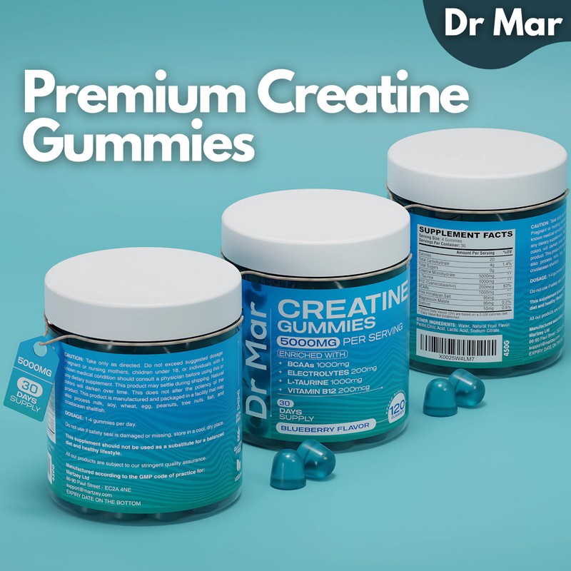 Dr Mar 120 Premium 5000mg Creatine Monohydrate Gummies + 1000mg