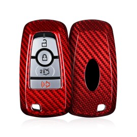 T-carbon Key Fob Cover with Keychain Fits Ford F150 F250 F350 F450 Mustang Explorer 2025 Accessories,Glass Fiber Key Case Fits Ford Escape Edge Ranger Expedition 2024 Smart Keyless 3 4 Buttons RED