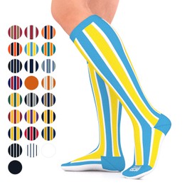 Go2 Compression Socks for Men Women Nurses Runners| Medium Compression Stockings (as1, alpha, s, regular, regular, Blue/Yellow/White)