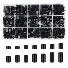 Nylon Plastic Spacers, Black Nylon BS Round Spacer Washer Assortment Kit, M3 M4 Non Threaded Column Standoff Support, Insulation Screws Spacers Washers, Plastic Spacers