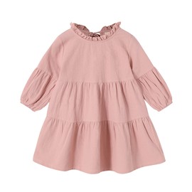 Toddler Kids Baby Girl Dress Lantern Long Sleeve Solid Color Casual Dresses Girls Fall Winter Outfit Clothes (3-4T, Pink)