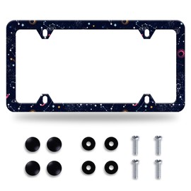 Star Moon Galaxy License Plate Frame Starry License Plate Frames Stainless Steel Accessories Cars Decor with 4 Holes and Screws Fits Standard US CA Vehicles Size 12.2 x 6 Inches