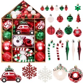 DeckTheHalls 72 Pcs Christmas Ball Ornaments, Colorful Variety Shatterproof Ornaments with Hanging Loops for Christmas Tree Decoration, Holiday, Wedding, Party