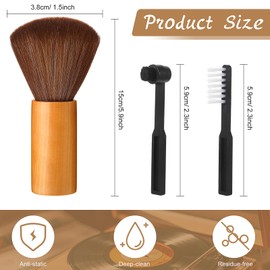 Ziliny 3 Pcs Vinyl Record Cleaning Brush Wooden Anti Static Dust Record Vinyl Cleaner Kit Player Accessories Gift for Music Lovers(Light Brown)