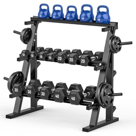 Rvdeaa Adjustable Dumbbell Rack,3-Tier Dumbbell Rack with 1100 LBS Weight Capacity Accommodates Barbell Plates, Dumbbells and Kettlebells Space-Saving Weight Rack for Home Gym (Stand Only), Black