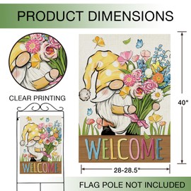 Hzppyz Welcome Spring Summer Gnome House Flag Double Sided, Rose Daisy Forget Me Not Floral Flower Decorative Garden Yard Outdoor Large Decor, Farmhouse Burlap Home Outside Decoration 28 x 40