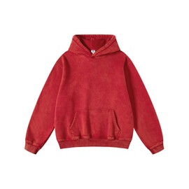 FAIABLE Womens Oversized Hoodie Couples Heavyweight Hoodies Vintage Acid Wash Hoodie Cotton Fleece Hoodies for Women College Streetwear Red