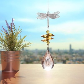 WEISIPU Crystal Suncatcher Prism - Dragonfly Suncatchers for Windows Hanging Rainbow Maker for Windows, Christmas Tree Decor, Gifts (Yellow)