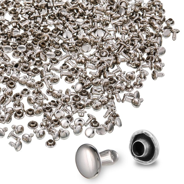 200sets 6mm Silver Rivets for Leather, Double Round Cap Leather