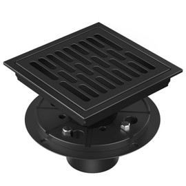 EXF Square Shower Floor Drain 6 Inch Matte Black, Stainless Steel Shower Drain Kit with Flange, Removable Brick Pattern Drain Cover, Hair Strainer