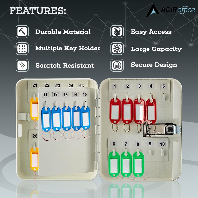 AdirOffice Steel Combination Lock Keys Cabinet Security Storage Box Organizer