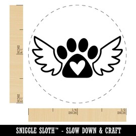 Paw Print Angel Wings with Heart Dog Cat Rubber Stamp for Stamping Crafting Planners - 1/2 Inch Mini