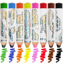 ThEast 8 Jumbo Colouring Pencils for Children, 3-in-1 Watercolour & Wax Crayons for Toddlers, Thick Short Colourful Pencils for Girls with Sharpener, Children's Birthday Party Favours