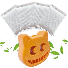 Shurex Unscented Cat Litter Box Deodorizer Kit Stick-On Activated Carbon Odor Eliminators Compatible with most manual and automatic litter boxes (4 Refills+ 1 Box) (Orange, Unscented)