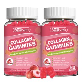 Babivek 2 Pack Collagen Gummies for Women & Men – Collagen Gummies with Biotin Hyaluronic Acid Vitamin C E, Peach Flavor, Vegan 120 Gummies