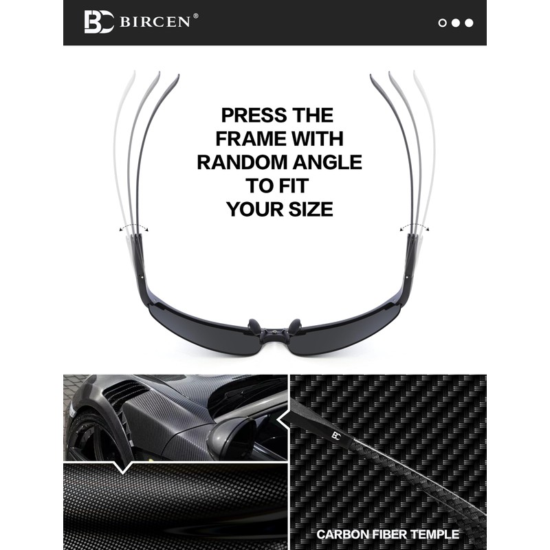 Bircenpro Sunglasses for Men Polarised: UV Protection Carbon Fibre Temple