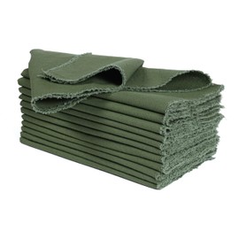Palisa Rustic Fringe Cloth Napkins Set of 12 - Soft & Durable Frayed Dinner Napkin for Spring Wedding Birthday Parties | Farmhouse Table Linen for Everyday Use Family Dinners, 18x18 Inch - Olive Green