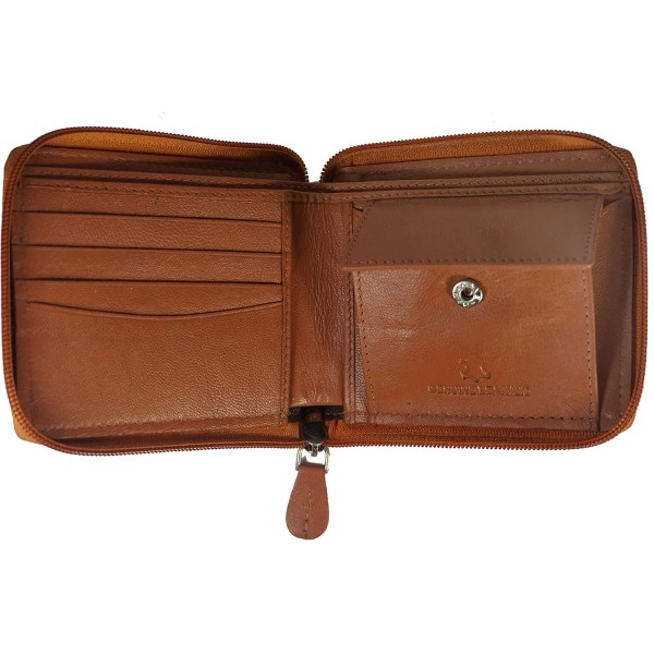Men's Leather Zip Around Wallet ID Card Window Secure Zipper