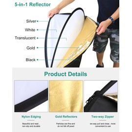 PULUZ 32 Inch/80cm Photography Reflector,Portable Foldable 5-in-1 Light Reflectors for Photography with Storage Bag for Studio Photography Lighting Outdoor