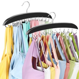 2 Pack Bra Organizer for Closet, 360° Rotating Bra Hanger Space Saving w/20 Foldable Metal Hooks, Tank Top Hanger Closet Organizers and Storage for Camisoles/Tank Tops/Bras/Belts/Scarves Black