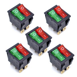 Oiyagai 5 Pack KCD4 Rocker Switch, 250V 16A ON/Off SPST 2-Way Snap-in Switch with Red & Green Light, 6 Pin Terminals for Boat, Automotive, DIY Electronics