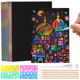 CECOMBINE 60 PCS Scratch Art for Kids, Rainbow Scratch Paper Black Doodle Pads, Magic Scratch Notes, Foil Fun Scratch Cards, Doodling Art & Sketching Paper for Kids DIY Educational Toys Gifts