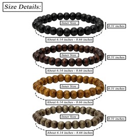 Eigso 4 Pcs 8mm Mens Wood Beads Bracelets for Mala Prayer Meditation Wrist Bracelet Set for Men Women