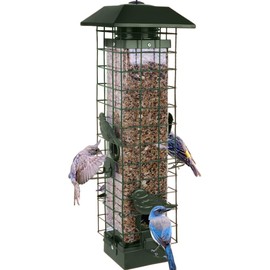 Squirrel Proof Bird Feeders for Outdoors, Metal Wild Bird Feeder for Outside Hanging, 4 Ports Perches, 3LB Large Capacity (Green)