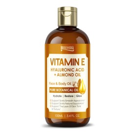 BREEVERA Vitamin E, Hyaluronic Acid & Almond Oil Face & Body Oil – Hydrate, Restore & Glow, Moisturizes Skin, Reduces Scars & Stretch Marks, Enhances Elasticity, 100ml | 3.4 fl. oz.