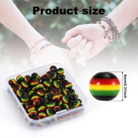 100pcs Jamaica Beads for Jewelry Making, 8mm Multicolored Striped Beads Resin Rasta Beads Round African Beads for Necklace, Earrings, Bracelet, DIY Ornaments