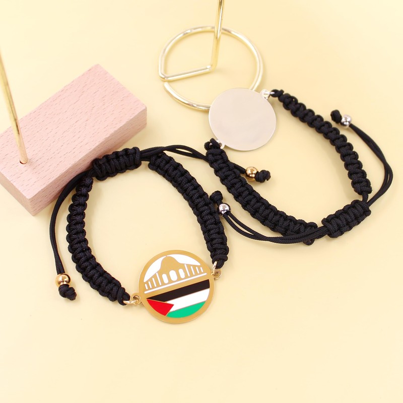 JunyiDIY Gold Al-Aqsa Mosque Palestinian Flag Faith Bracelet, Black Woven
