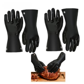 Insulated BBQ Gloves Heat Resistant/Flexible/No Stiff/Easy to Grip/No Smell/Food Grade，for Grill/Smoker/Cooking/Pit/Barbecue,Waterproof Grilling Gloves,Meat Gloves 2-Pair Pack