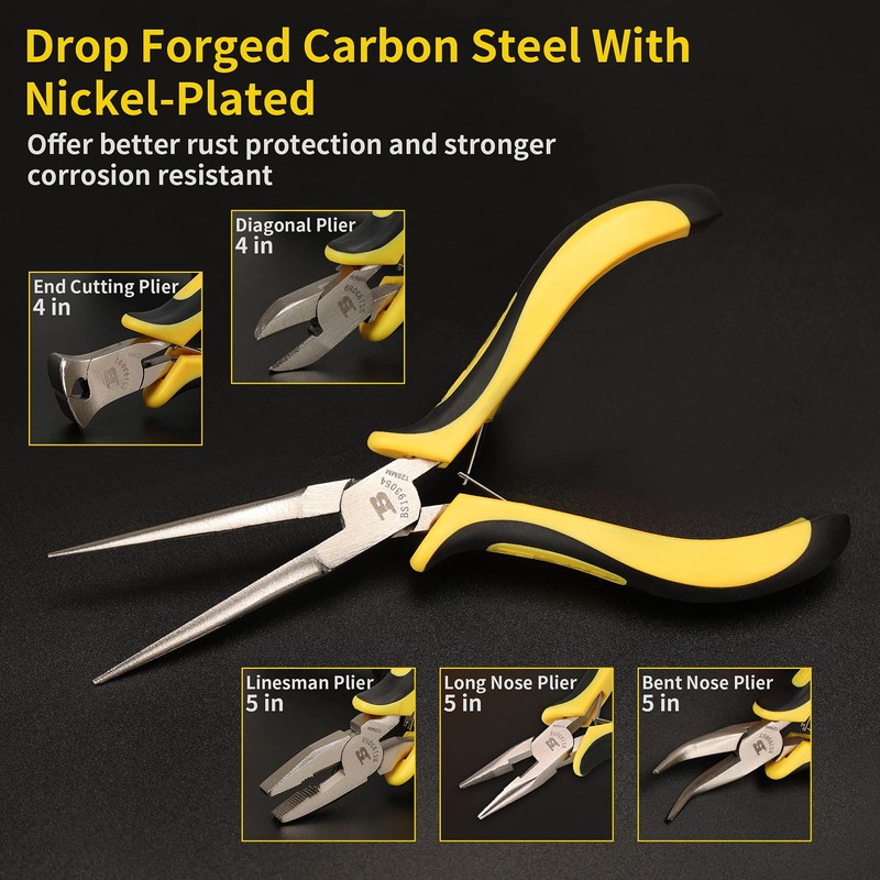 BOSI TOOLS 6-piece Mini Pliers Set, Needle Nose Pliers, Diagonal