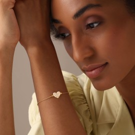 Charmsy 925 Sterling Silver CZ Heart Bracelet for Women | Women's 14K Gold-Plated Zirconia Love Heart Link Bracelet Jewelry | Adjustable Link Bracelets 7.5 Inches