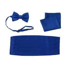 Cummerbund - Juego de pañuelos cuadrados con pajarita y bolsillo, color liso, Azul real, Talla única