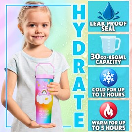 Get Trend Care Bears Insulated Tumbler Flip Up Straw & Handle, Metal Travel Water Bottle 850ml/30oz, Thermal Double Wall Vacuum for Hot & Cold Drinks (Multi Care Bears)