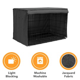 Friends Forever Trucker Metal Dog Crate Cover, Durable Jacquard Polyester Fabric, Wire Kennel Light Blocking Protective Curtain with Roller Shades, Machine Washable, 36.75" L x 23.75" W x 25" H Black
