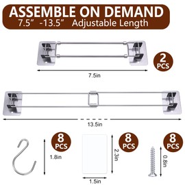 2Pcs RV Shower Corner Storage Bar - RV Bathroom Organization with S-Hooks - Adjustable Stainless Steel Rod for Corner Shelves in Camper,RV,Travel Trailer